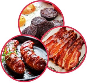 Glenquin sausages, bacon, puddings